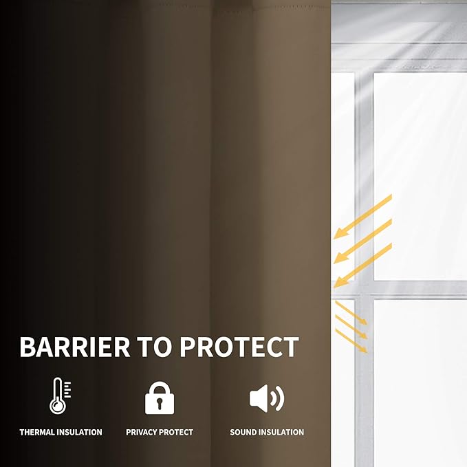 Easy-Going Blackout Curtains for Bedroom, Solid Thermal Insulated Grommet and Noise Reduction Window Drapes, Room Darkening Curtains for Living Room, 2 Panels (52x63 in,Natural)