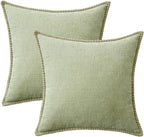MIULEE Pack of 2 Couch Throw Pillow Covers 18x18 Inch Light Green Farmhouse Decorative Pillow Covers with Stitched Edge Soft Chenille Solid Dyed Spring Pillow Covers for Sofa Bed Living Room