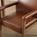 Mid Century Modern Dining Chairs Set of 2 Faux Leather Upholstered Living Room Side Chair, Kitchen Arm Chair with Solid Wood Legs for Home Kitchen & Restaurant, PU Brown
