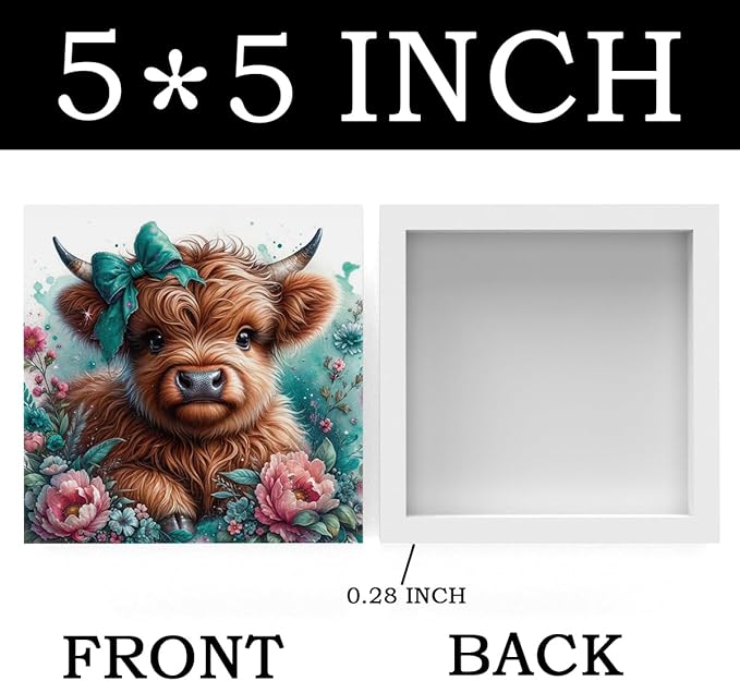 Highland Cow Decor, Highland Cow Gifts for women, Highland Cow Baby Decor, Cow With Pink Bow, Highland Cow Nursery Decor, Wooden Box Decor Sign for Home Farmhouse Office Living Room Table Shelf