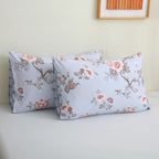 ABREEZE Floral Duvet Cover Queen Size Set Bird Flowers Bedding Set 100% Brushed Cotton Bedding Collection 1 Duvet Cover with 2 Pillowcases Grey
