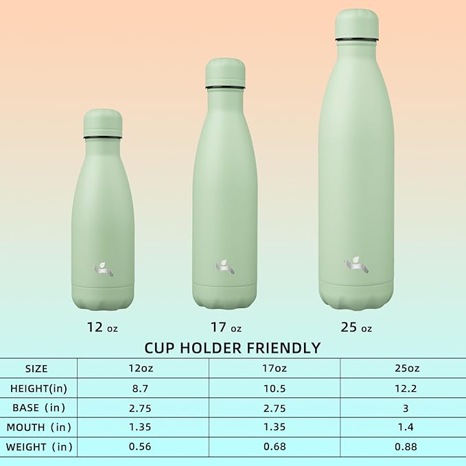 Insulated Water Bottles,25 oz Double Wall Stainless Steel Vacumm Metal Flask for Sports Travel,Macaron Green