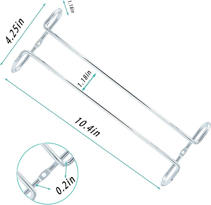 10 Inch Wine Glass Rack Under Cabinet Shelf Stemware Storage Hanging Hanger Organizer Glasses Holder with Drying Under Counter Metal for Kitchen and Bar Set of 4 Silver