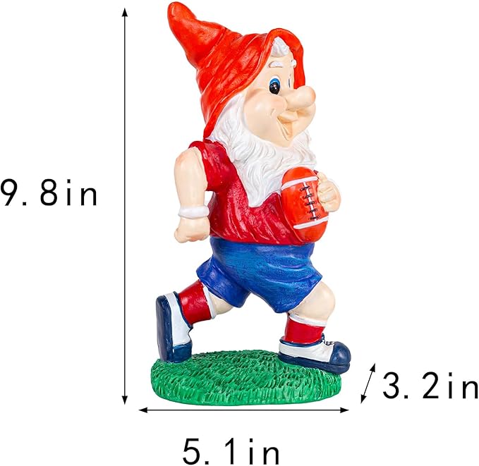 Outdoor Gnome Sculpture Garden Gnome Rugbyl Player Statue, 9.8" Tall Resin Outdoor Decoration, Red and Blue Sports Theme The for Rugby Enthusiasts