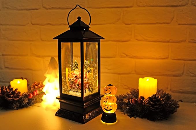 Eldnacele Singing Battery Operated & Plug-in Musical Lighted Christmas Snow Spinning Water Glittering Snow Globe Lantern Home Decoration and Gift, Santa Claus