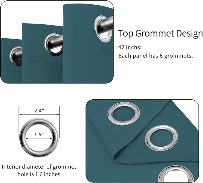 Easy-Going Blackout Curtains for Bedroom, Solid Thermal Insulated Grommet and Noise Reduction Window Drapes, Room Darkening Curtains for Living Room, 2 Panels(42x63 in, Peacock Blue)