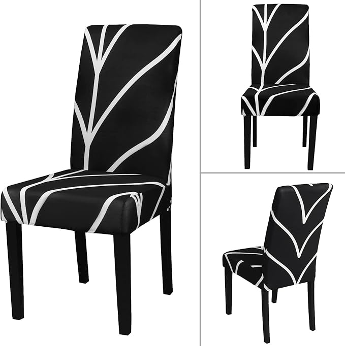 JQinHome Black Chair Covers for Dining Room Set of 6, High Stretch Removable Washable Parsons Chair Slipcover for Home Party Hotel Wedding Ceremony (6PCS, Geometric)