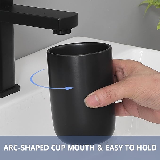 Matte Black Toothbrush Holders for Bathrooms - 1 Cups Ceramic Toothbrush Toothpaste Holders, Black Bathroom Tumbler Cup Reusable Toothbrush Cup Black Mouthwash Cup, Bathroom Counter Organizer