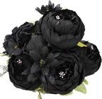 Duovlo Artificial Peony Silk Flowers Fake Flowers Vintage Wedding Home Decoration,Pack of 1 (Black)