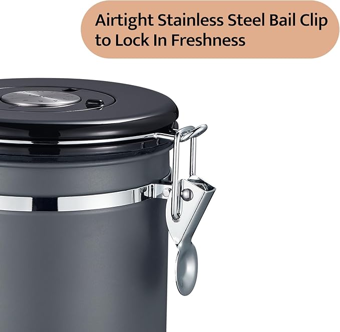 Veken Coffee Canister, Airtight Stainless Steel Kitchen Food Storage Container with Date Tracker and Scoop for Grounds Coffee, Beans, Tea, Flour, Cereal, Sugar, Cookies Jars, 22OZ Gray