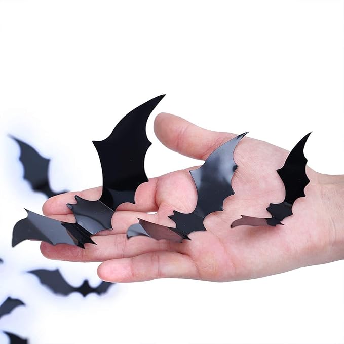 DIYASY Bats Wall Decor, 120 Pcs 3D Bat Halloween Decoration Stickers for Home Decor 4 Size Waterproof Black Spooky Bats for Room Decals