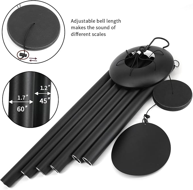 ASTARIN 60" Extra Large Wind Chimes Outside Metal WindChimes with Deep Tone, Outdoor Bass Windchimes for Patio Balcony Garden Yard Decoration,Black