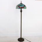 Tiffany Floor Lamp Stained Glass Lamp Standing Reading Light 16x16x70 Inch for Living Room (Red Green Flowers)