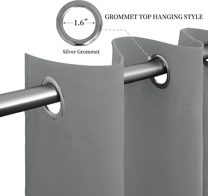 Easy-Going Blackout Curtains for Bedroom, Solid Thermal Insulated Grommet and Noise Reduction Window Drapes, Room Darkening Curtains for Living Room, 2 Panels (52x46 in,Light Gray)