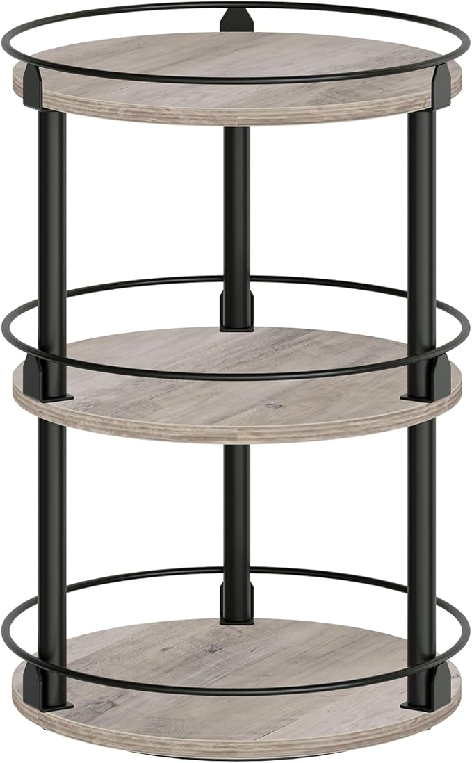 3-Tier Lazy Susan Organizer, Rotating Spice Rack, Spinning Organizer, Industrial Turntable Spice Rack Organizer for Cabinet, Kitchen Countertop, Greige and Black SR23BG