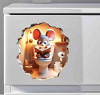 3D Mouse Sitting on Toilet - Mousehole Wall Sticker Decal - Removable Bathroom Decor - Kids Room - Peel & Stick - Whimsical Home Decor - MICESTERPIECE