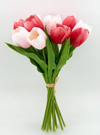 Buart Artificial Tulip in Bulk for Home Kitchen Wedding Bridal Bouquet,Fake Flowers for Valentine's Day Mother's Day Easter Table Centerpieces Decorations(Large Size,Multi Pink,Real-Touch,12pcs)