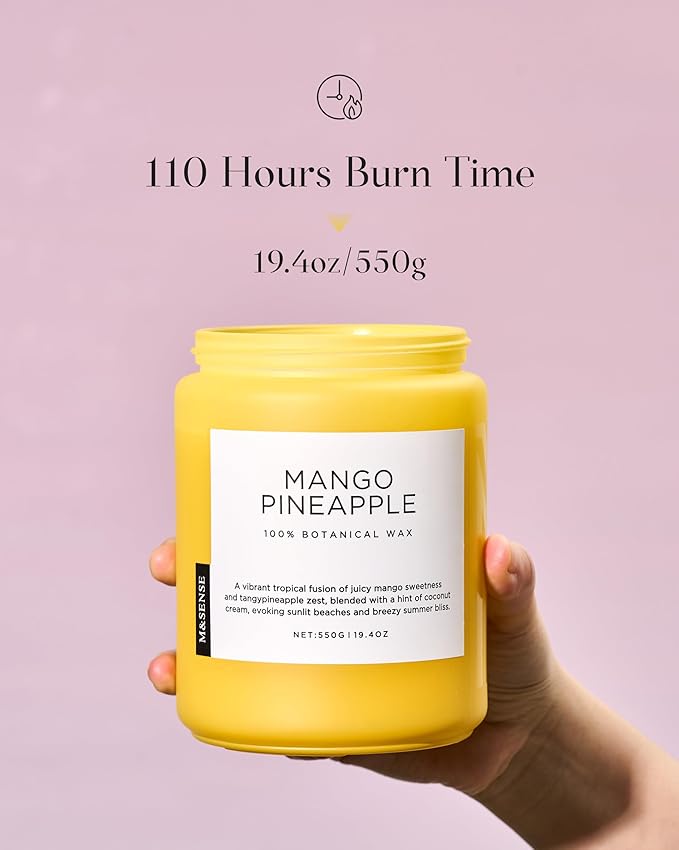 M&SENSE Mango Pineapple Scented Candle, 19.4oz Non Toxic Natural Soy Wax 110 Hours Long Lasting Burn Fruit Scent Summer Gifts for Housewarming, 2 Wick Aromatherapy Candle for Women Men Family Friends
