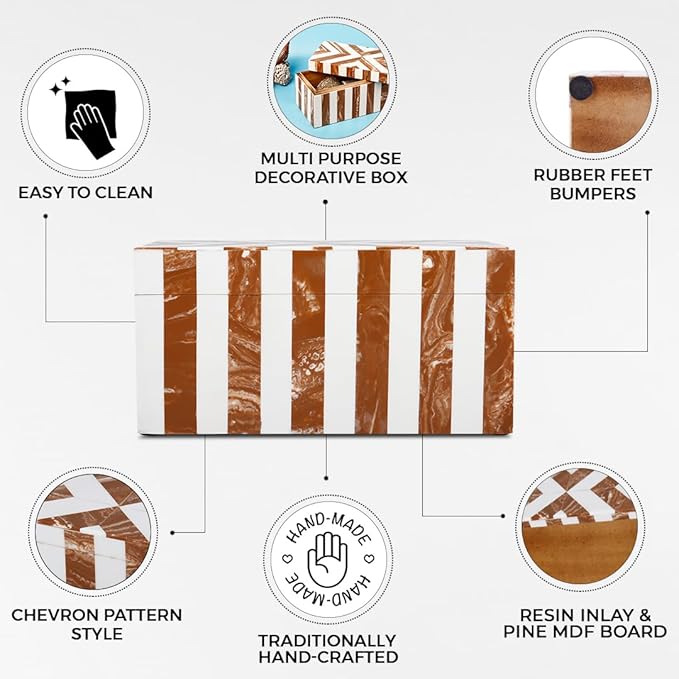 Handicrafts Home Handmade Chevron Pattern Decorative Box - Storage Organizer, Decor Centrepiece, Memory Keepsakes, Home Decor - Boho Style Treasure Box, Multipurpose Gift - Brown, 10x5x5