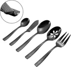 Silverware 45-Piece Black Hammered Flatware Set with Serving Utensils Stainless Steel Thick Handle Mirror Polished Cutlery Set for Wedding Hotel Restaurant, Service for 8
