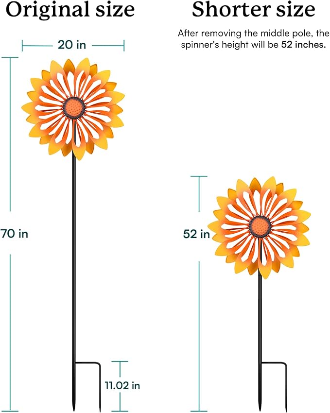 Floral Yard Garden Wind Spinners - Kinetic Outdoor Metal Wind Spinners, Lawn Yard Garden Decor, Birthday Gifts for Women(Sunflower)