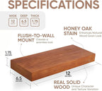 Homeforia 12 inch Oak Floating Shelf, High End Solid Real Wood 12inch Small Floating Shelves for Wall Mounted, Honey Oak Wooden 12in Floating Shelves, Heavy Duty Bracket, 12 X 6.5 X 1.75 in, Set of 3