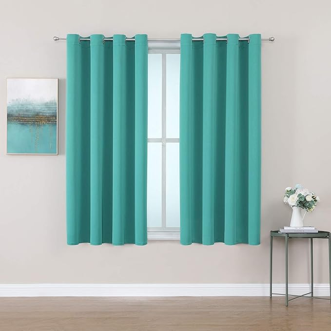 ChrisDowa Grommet Room Darkening Curtains for Bedroom and Living Room - 2 Panels Set Thermal Insulated Blackout Curtains (Teal, 52 x 45 Inch)