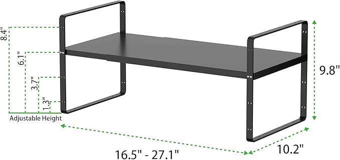 Expandable Cabinet Storage Shelf Stackable Organizer Rack for Kitchen Bathroom Pantry Spice Cupboard Countertop Home Office Desk Heavy Duty Nonslip Black Large 3 Pack