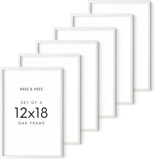 HAUS AND HUES 12x18 Picture Frames for Wall - Set of 6, Poster Frames 12x18, Picture Frames 12x18, 12x18 wall Frames Collage Set, 12 x 18 Wood Picture Frames (White Frame)