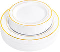 FLOWERCAT 60PCS Gold Plastic Plates - Heavy Duty White and Gold Plastic Plates Disposable for New Year/Thanksgiving Party/Wedding - Include 30PCS 10.25" Dinner Plates and 30PCS 7.5" Dessert Plates