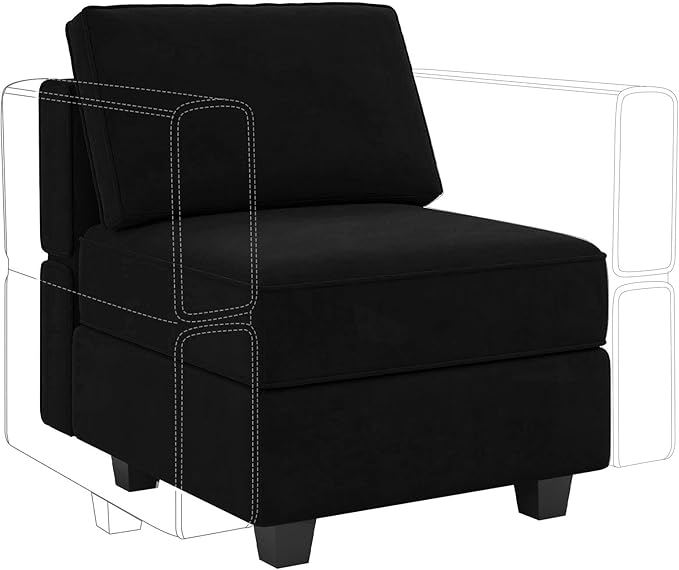 Belffin Modular Sofa Middle Module with Storage Accent Armless Chair for Modular Sectional Sofa Couch Velvet Black