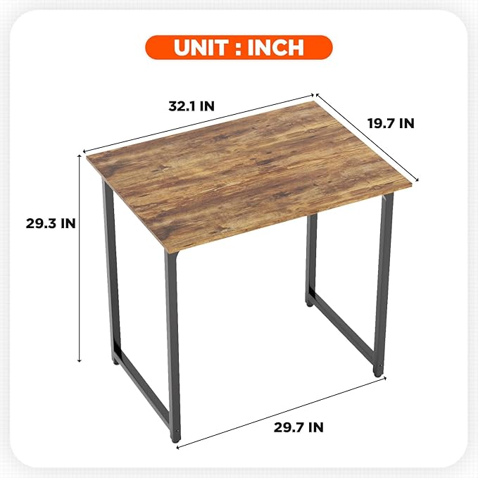 PayLessHere | 32 Inch Computer Desk | Brown | Office Desk with Metal Frame, Adjustable Feet | Water-Resistant, Scratchproof Surface | Sturdy Writing Table for Home Office or Study | Pack of 2