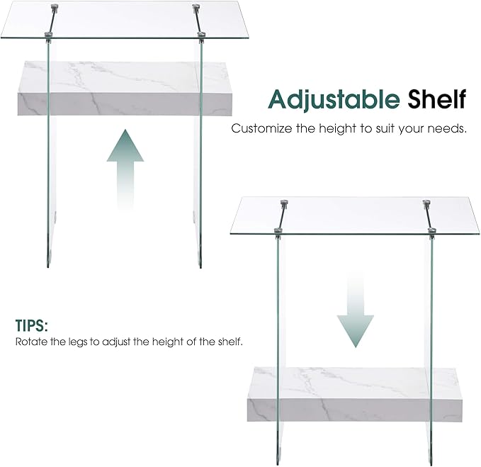 ivinta Glass Console Table with Storage, 31.5'' Modern Narrow Sofa Table with Storage Shelves for Living Room, Hallway, Foyer, Bedroom 5103 (White)