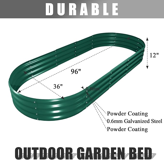 2 Pack 8x3x1FT Galvanized Raised Garden Bed Large Metal Planter Box Kit Elevated Raised Garden Planters for Outdoor Plants, Green