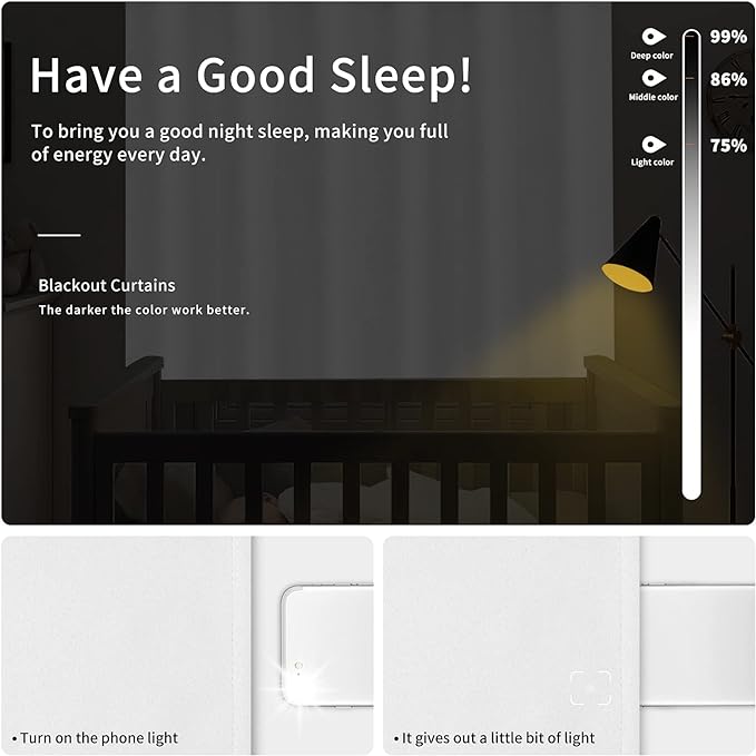 Easy-Going Blackout Curtains for Bedroom, Solid Thermal Insulated Grommet and Noise Reduction Window Drapes, Room Darkening Curtains for Living Room, 2 Panels(42x84 in, White)