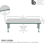 Factory Direct Partners FDP Rectangle Activity School and Classroom Kids Table (36 x 72 inch), Toddler Legs, Adjustable Height 15-24 inches - Gray Top and Green Edge