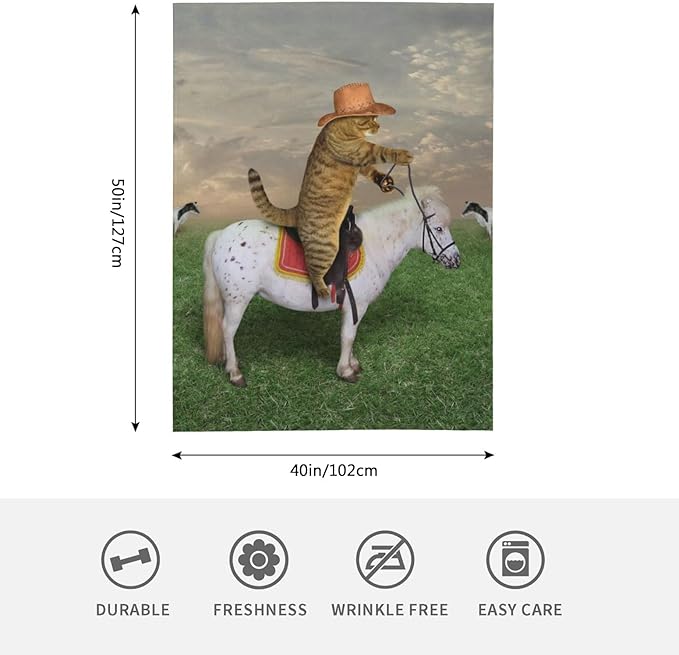 HGOD DESIGNS Funny Cat Throw Blanket Ultra Soft Warm All Season The Cat Cowboy on a Horse Decorative Fleece Blankets for Bed Chair Car Sofa Couch Bedroom 40"X50"