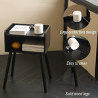 MaxSmeo Nightstand, Mid Century Modern Side Table Bedroom with Storage, Small End Bedside Table with Solid Wood Legs for Living Room, Office Small Spaces (Black)