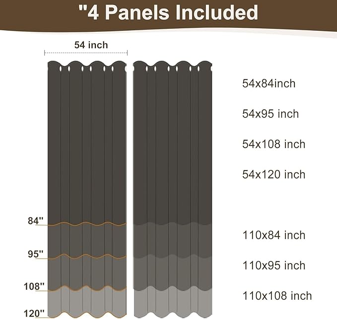 HolidayIdeas 4 Panels Linen Outdoor Curtains for Patio Waterproof Taupe Outside Curtains 108 inch Long-Gazebo Curtains Weighted Weatherproof, Privacy for Pergola, Porch, Living Room, Bedroom 54"x108"