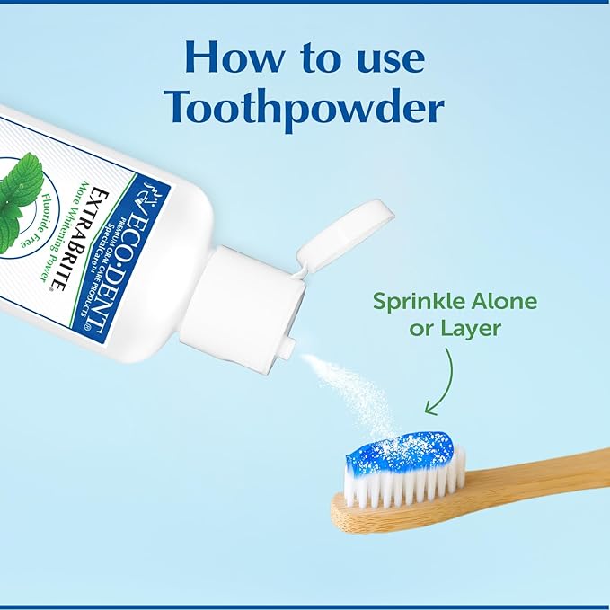Eco-Dent ExtraBrite Baking Soda Toothpowder, Mint - Fluoride-Free Toothpaste Powder, SLS-Free Tooth Powder with Oxidizing Calcium Peroxide, Whitening Toothpaste Alternative, 2 Oz Ea (Pack of 3)