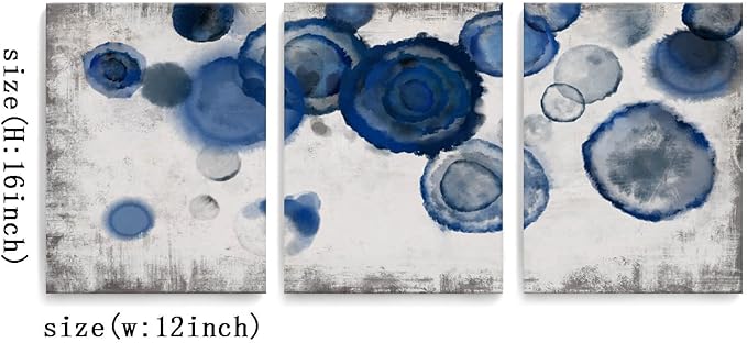 YJYart Abstract Watercolor Wall Painting Pictures for Bathroom Wall Decor Navy Blue Canvas Prints Blue and White Wall Art for Bedroom Kitchen Office 12"x16"x3p