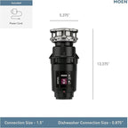 Moen Lite Series PRO Compact Continuous Feed Garbage Disposal for Kitchen Sink with Power Cord, GXP33C