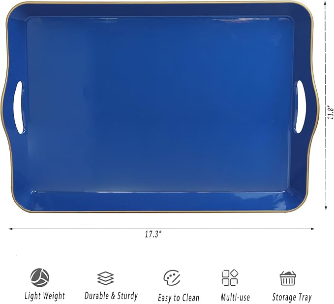 Spsyrine Large Red Decorative Tray, Elegant Plastic Serving Tray with Handles, Coffee Table Tray for Ottoman, Living Room, Home Decor 17.3"*11.8"*2"
