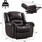 CANMOV Leather Recliner Chair, Classic and Traditional Manual Recliner Chair with Comfortable Arms and Back Single Sofa for Living Room, Dark Brown