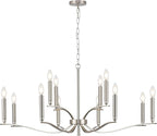 12 Light Nickel Living Room Chandelier High Ceiling Foyer Candle Chandelier Large Modern 44in Metal Chandeliers Hanging Light for Master Bedroom Dining Room Light Fixture Over Table