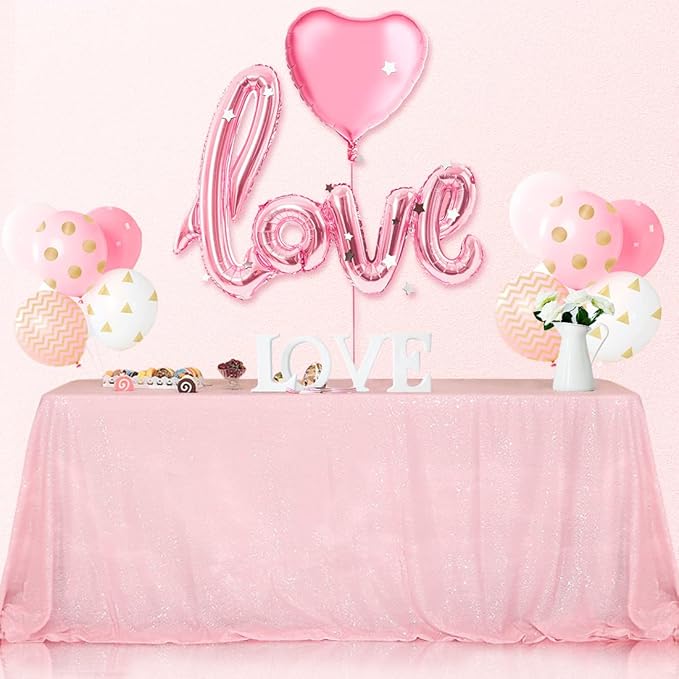 SquarePie Sequin Tablecloth 60 x 120 Inch Pink Sparkly Table Linen for Wedding Party