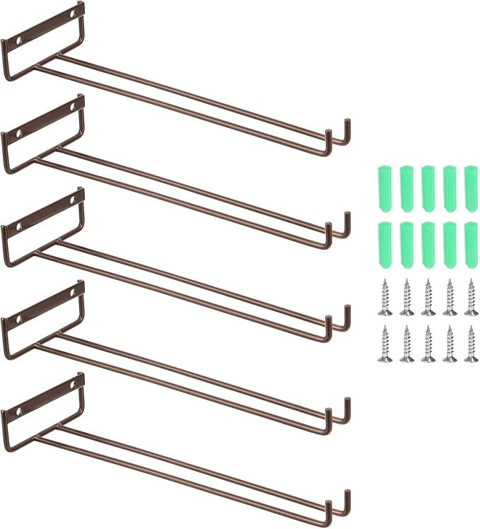 uxcell 5Pcs Wine Glass Rack, 11.81 Inch Iron Wine Glasses Rack Under Cabinet Stemware Rack - Wall Mountable Wine Glass Holder Storage Hanger for Bars Coffee Restaurants Kitchens, Bronze