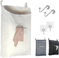 The Fine Living Co. Hanging Laundry Hamper with Over Door Hooks & Adhesive, Durable Space Saving Laundry Bag with Zipper and Wide Open Top, Hanging Dorm Laundry Hamper 18"x4.75"x28" (Beige-L)