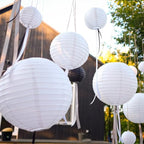 Paper Lanterns Decorative, White Hanging Round Chinese Lanterns with Lights for Wedding Anniversary Birthday Party 12 LED Light Pack of 12