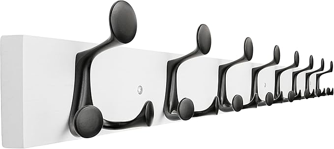 SKOLOO 43-Inch White Wood Coat Rack Wall Mount with 8 Triple Hooks - Ideal for Family Entrances, Classrooms, and Pet Supplies Storage - Perfect Coat Hooks for Wall